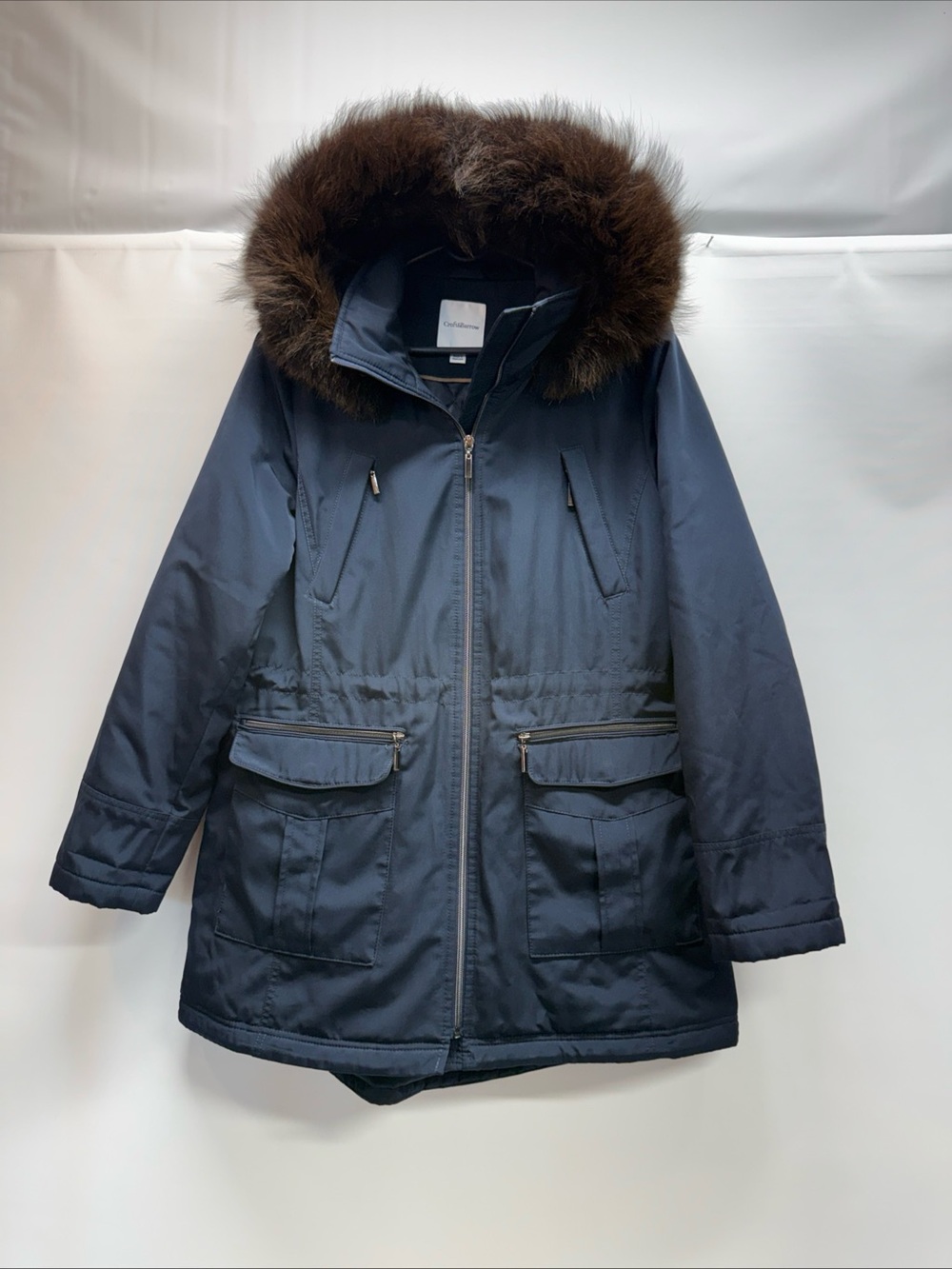 Croft & Barrow Parka Chore Jacket Coat M Quilted Lining Fox Tail Fur Hood Blue